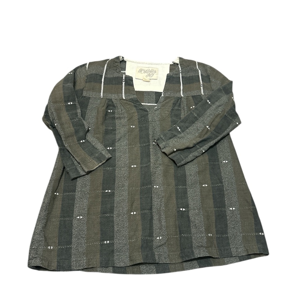 Ace & Jig 100% Cotton Woven Tunic Top Olive Gray Checkered Size XS